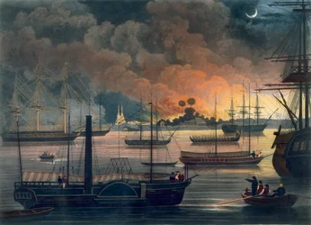 La conflagración de Dalla en el río Rangoon, placa 17 de 